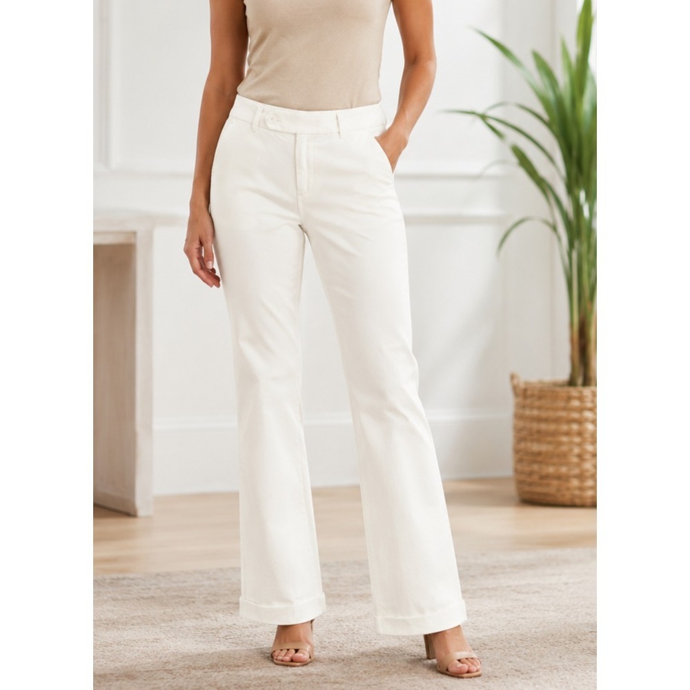 Old Navy Women White Cotton Cuffed Bootcut Pants 8 Chino Trousers Preppy Coastal